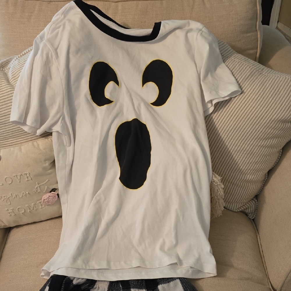 Ghost Pajama Set T-Shirt And Flannel Pants - White and Black